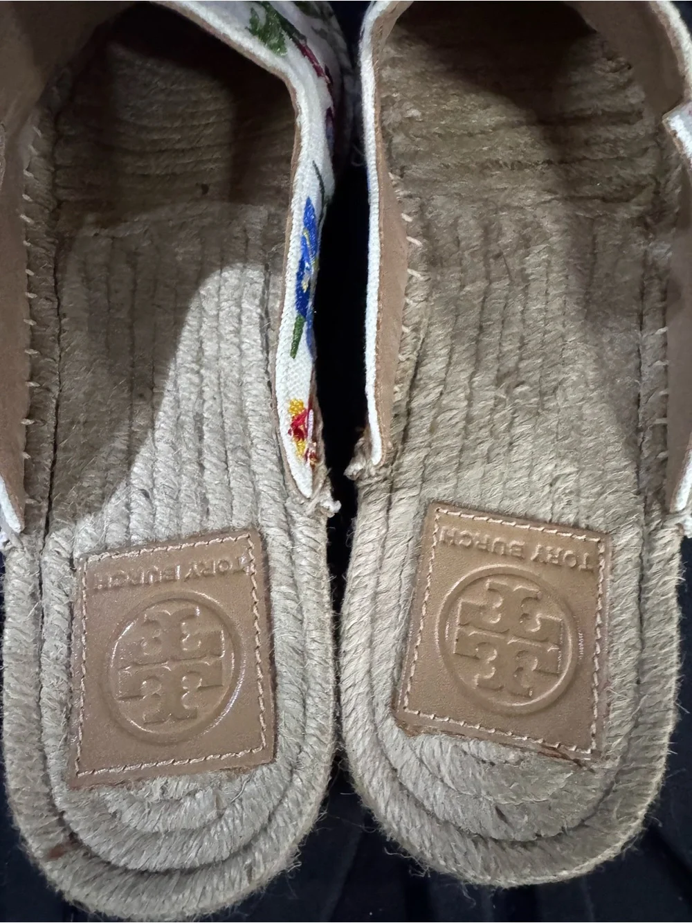 Tory Burch Cream Canvas Floral Embroidered Espadrille Slip-On